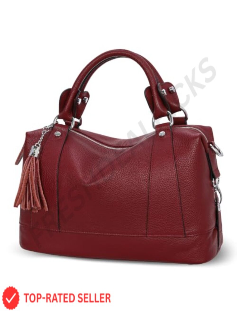 Genuine Leather Satchel Tote Handbag with Shoulder Strap